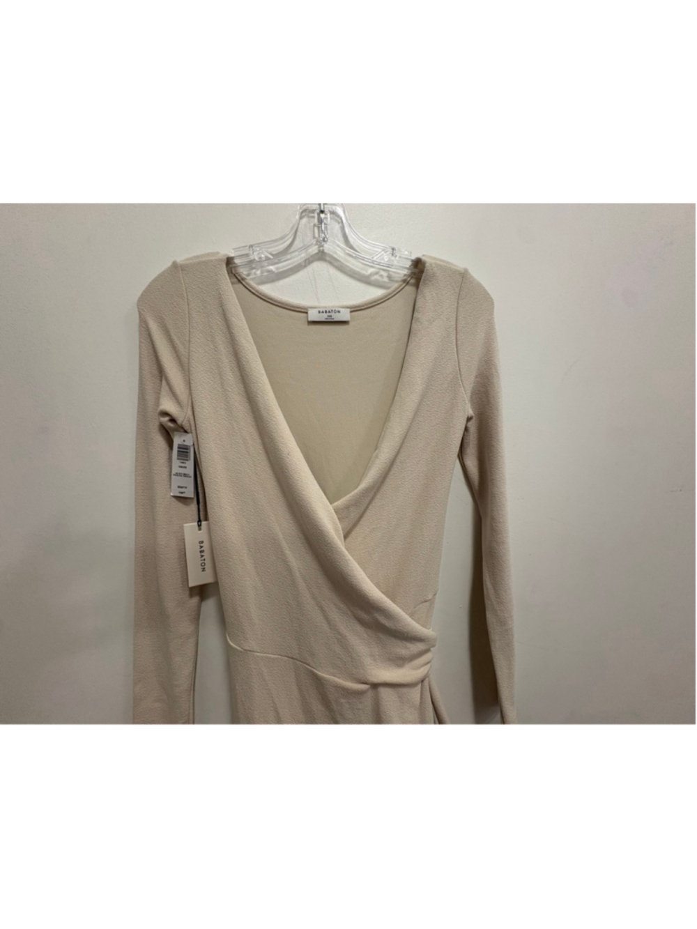 Aritzia Babaton Gaudi Wrap Dress Silver Birch Midi Jersey Tie Waist XXS - Picture 6 of 7